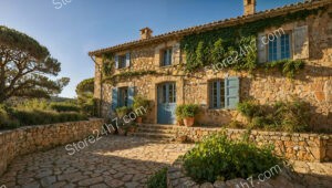 French Countryside Cottage with Ivy-Covered Stone Walls