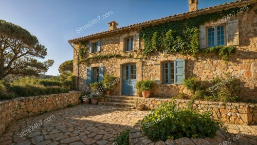 French Countryside Cottage with Ivy-Covered Stone Walls