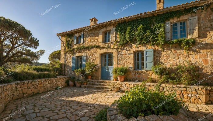 French Countryside Cottage with Ivy-Covered Stone Walls