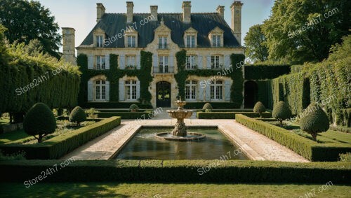 French Manor with Manicured Gardens and Central Fountain