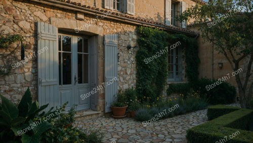 French Stone House with Ivy-Covered Walls and Shutters