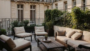 French Terrace in Luxurious City Apartment with Lush Greenery