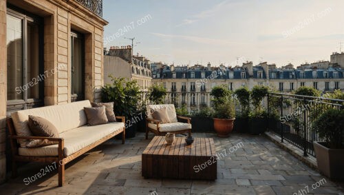 French Terrace with Elegant Cityscape and Modern Comfort