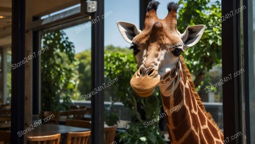 Giraffe Greets Diners Through Restaurant Window