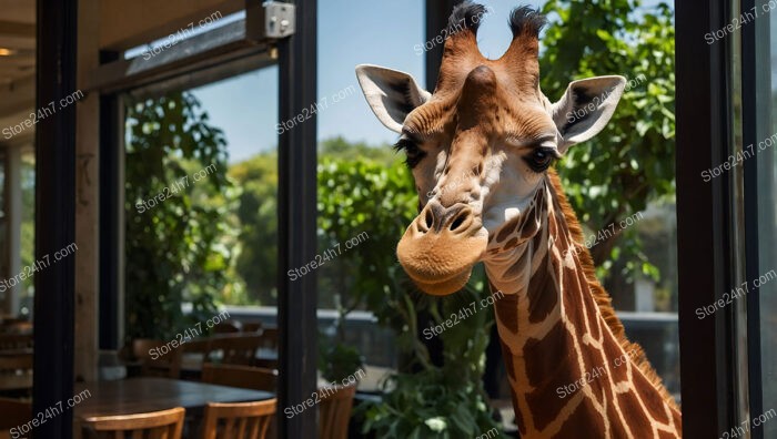 Giraffe Greets Diners Through Restaurant Window