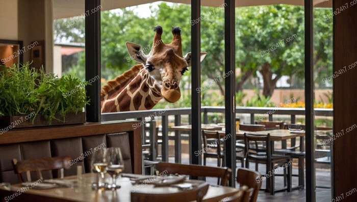 Giraffe Peeks Inside Restaurant, Creating a Unique Moment