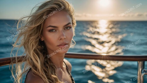 Golden Sunset: Young Woman's Serene Yacht Adventure in Paradise