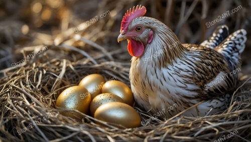 Golden Treasures in the Nest: A Hen's Priceless Guard