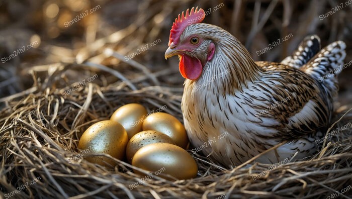 Golden Treasures in the Nest: A Hen's Priceless Guard