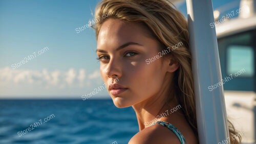 Graceful Elegance of a Young Woman on a Yacht