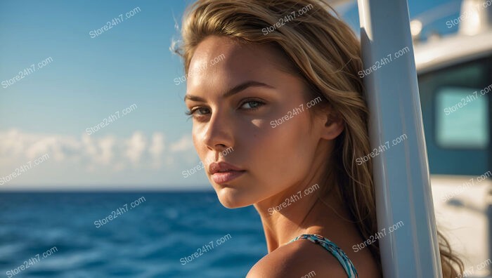 Graceful Elegance of a Young Woman on a Yacht