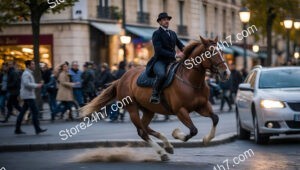 Graceful Horse and Rider in Elegant City Street Journey