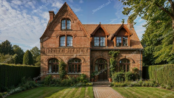 Grand Gothic House with Ornate Facade and Garden