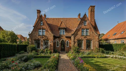 Grand Gothic House with Tower and Flower Gardens