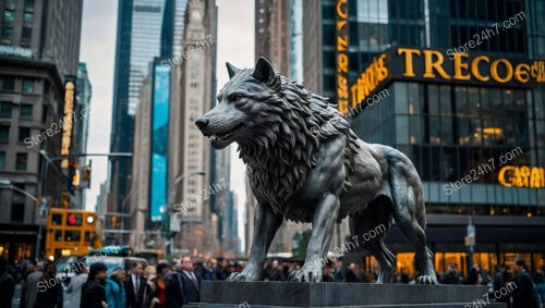 Guardians of Wall Street: The Wolf's Unyielding Vigil in Stone