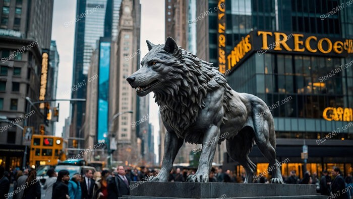 Guardians of Wall Street: The Wolf's Unyielding Vigil in Stone