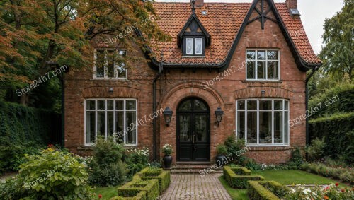 Historic Gothic House with Charming Arched Entrance and Garden