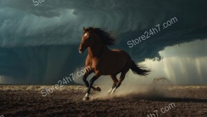 Horse Galloping in Desperate Escape from Sandstorm and Hurricane