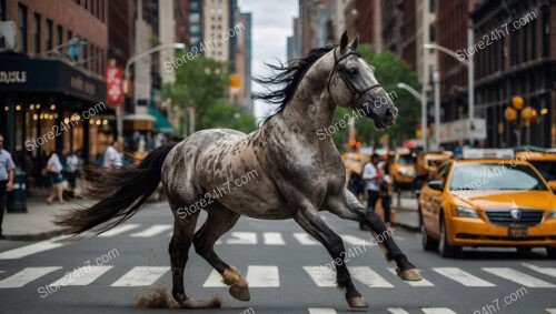 Horse Galloping Through The Bustling Streets of Manhattan