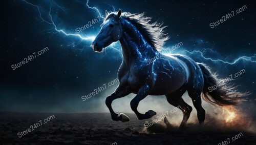 Horse Gallops Through Starry Night Charged with Cosmic Energy