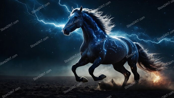 Horse Gallops Through Starry Night Charged with Cosmic Energy