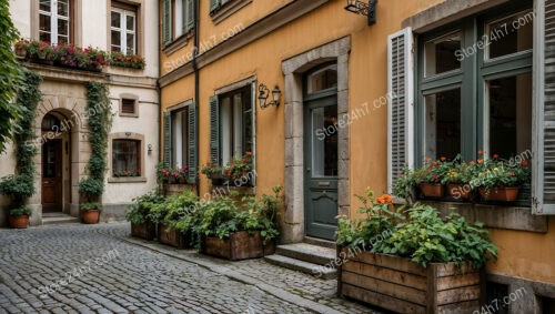 Idyllic Bavarian Courtyard with Flowers and Classic Architecture