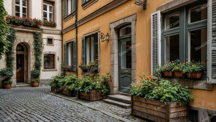 Idyllic Bavarian Courtyard with Flowers and Classic Architecture