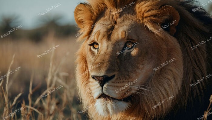 In the Golden Hour: A Lion’s Pensive Gaze Captured