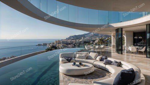 Infinity Pool Terrace Overlooking Monaco's Majestic Mediterranean Coastline