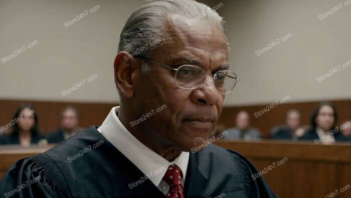 Judge's Focused Gaze Captures Solemnity of Courtroom Proceedings