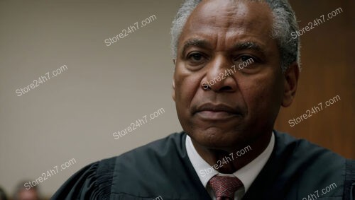 Judge's Resolute Expression Embodies Authority in American Courtroom