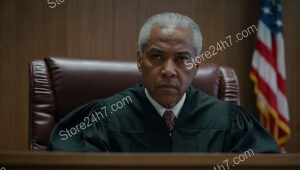 Judge's Stern Expression Epitomizes Authority in American Courtroom