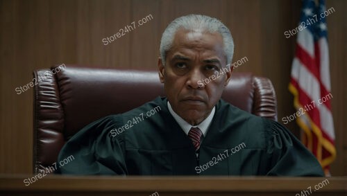 Judge's Stern Expression Epitomizes Authority in American Courtroom