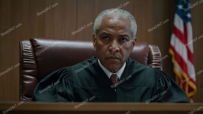 Judge's Stern Expression Epitomizes Authority in American Courtroom