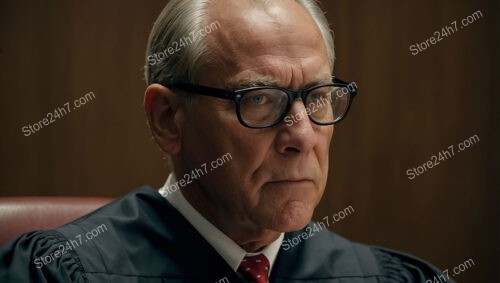 Judge's Stern Gaze Embodies Seriousness in Courtroom Proceedings