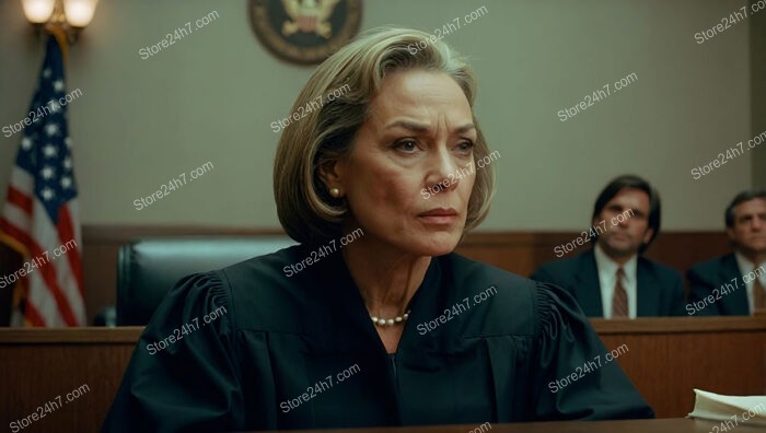 Judge's Stern Gaze Reflects Solemn Courtroom Proceedings