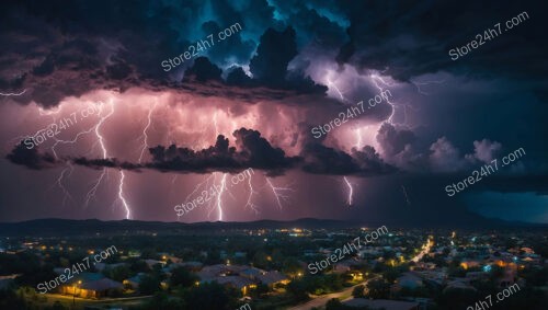 Lightning Dance in the Night Sky Over a Town