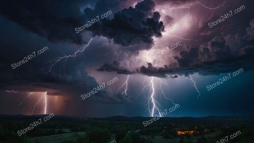 Lightning Strikes Illuminate the Stormy Night Sky Dramatically