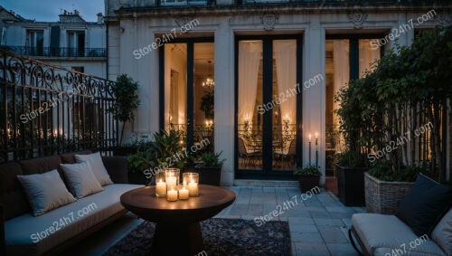 Luxurious French Terrace with Candlelight and Elegant Design