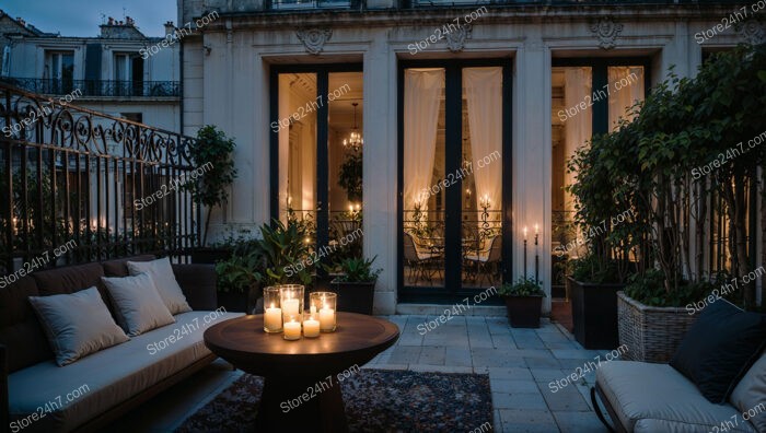 Luxurious French Terrace with Candlelight and Elegant Design