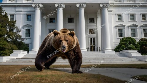 Majestic brown bear stands proudly before the White House steps