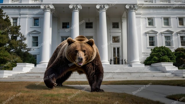 Majestic brown bear stands proudly before the White House steps