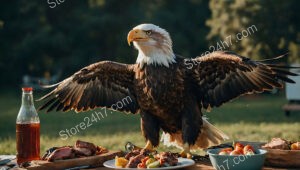 Majestic Eagle Defies Picnic Etiquette, Stealing Food with Grace
