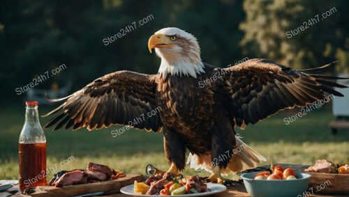 Majestic Eagle Defies Picnic Etiquette, Stealing Food with Grace