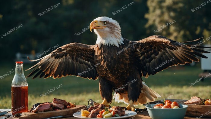 Majestic Eagle Defies Picnic Etiquette, Stealing Food with Grace