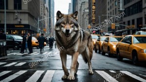 Majestic Wolf Commands Wall Street's Urban Jungle Chaos