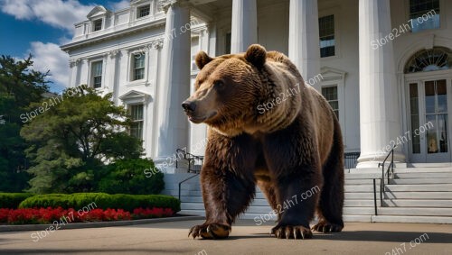 Massive brown bear confidently roams in front of White House