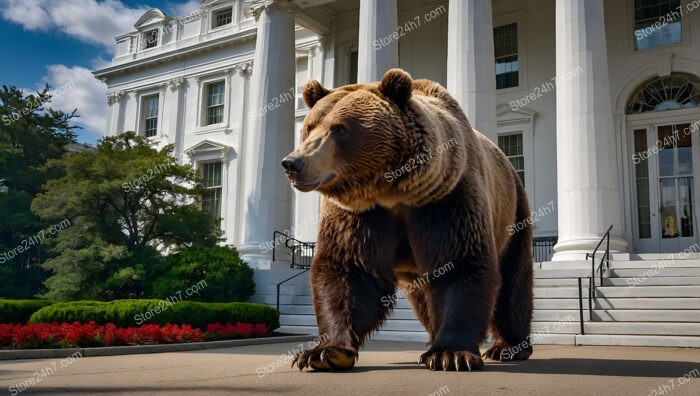 Massive brown bear confidently roams in front of White House