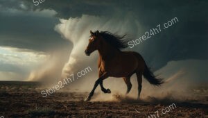 Mighty Horse Fleeing from Imminent Sandstorm and Dark Hurricane