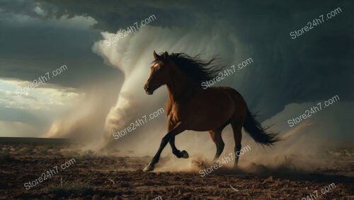 Mighty Horse Fleeing from Imminent Sandstorm and Dark Hurricane